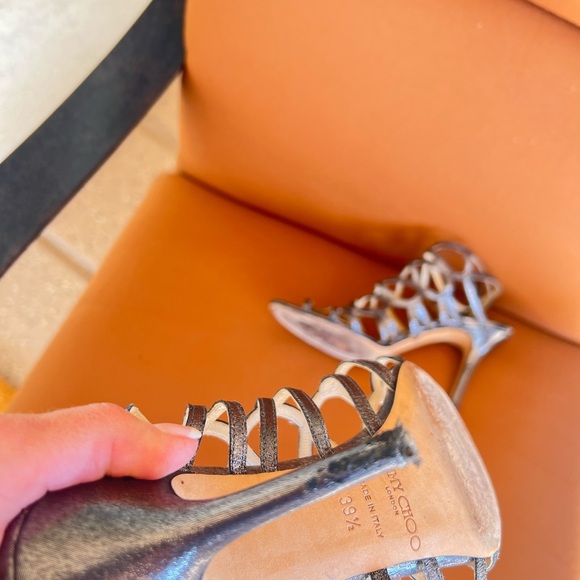 Jimmy Choo shimmer gunmetal heels. Double strap. - Picture 3 of 5